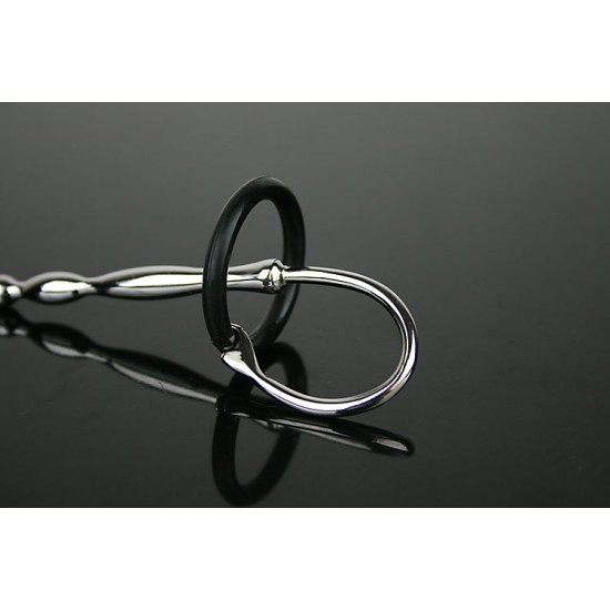 Stainless Steel Urethral Sound with Silicone Penis Ring