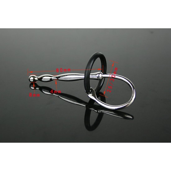Stainless Steel Urethral Sound with Silicone Penis Ring