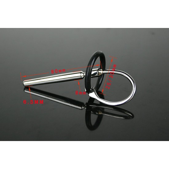 Stainless Steel Urethral Sound with Silicone Penis Ring
