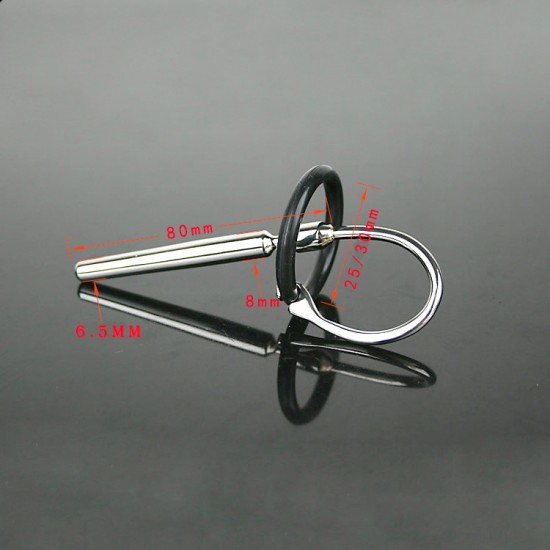 Stainless Steel Urethral Sound with Silicone Penis Ring
