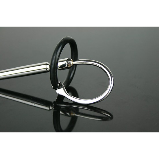 Stainless Steel Urethral Sound with Silicone Penis Ring