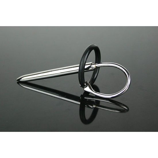 Stainless Steel Urethral Sound with Silicone Penis Ring - ...
