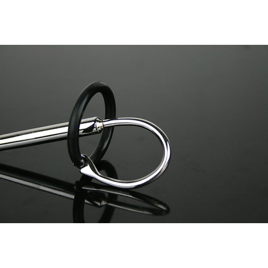 Stainless Steel Urethral Sound with Silicone Penis Ring