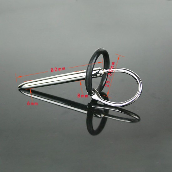 Stainless Steel Urethral Sound with Silicone Penis Ring