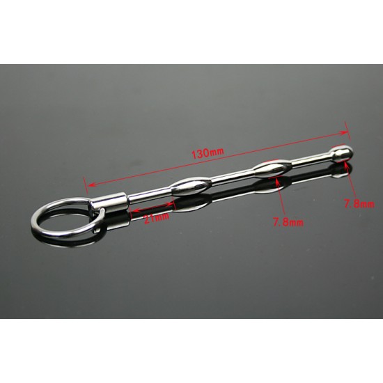 Urethral Sound with 3 Bumps and Finger Ring - 155mm Long - 7mm Thick