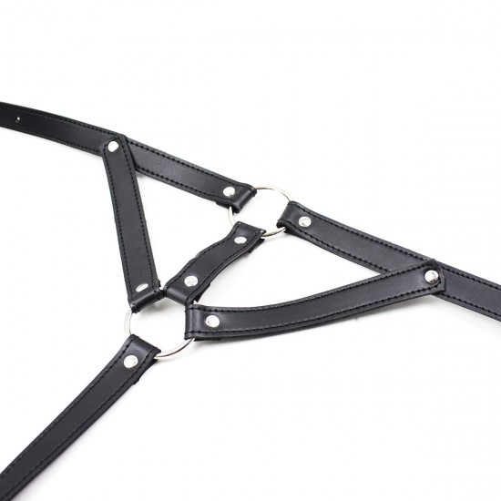 Black Faux Leather Strappy Female Fetishwear