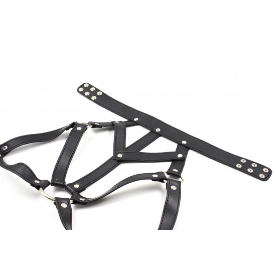 Black Faux Leather Strappy Female Fetishwear