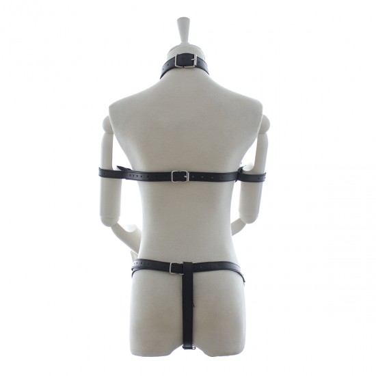 Black Faux Leather Female Fetishwear with Arm Restraint