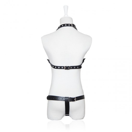 Black Faux Leather 2 Piece Heart Shaped Female Fetishwear