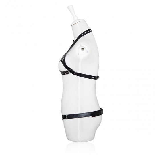 Black Faux Leather 2 Piece Heart Shaped Female Fetishwear