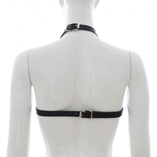 Black Faux Leather Female Fetishwear Open Bikini Top