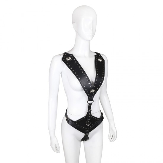 Black Faux Leather Warrior Queen Crotchless Female Fetishwear