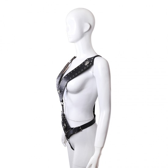 Black Faux Leather Warrior Queen Crotchless Female Fetishwear