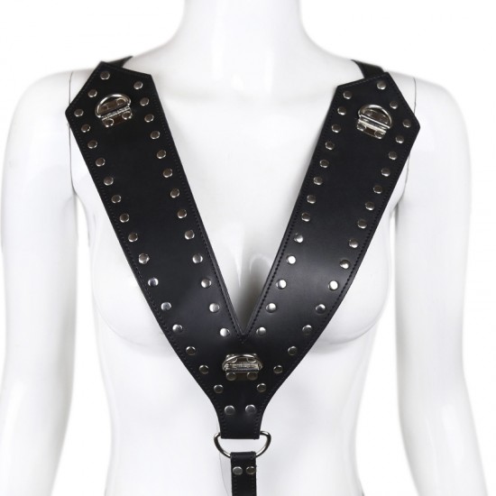 Black Faux Leather Warrior Queen Crotchless Female Fetishwear
