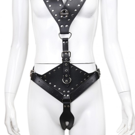 Black Faux Leather Warrior Queen Crotchless Female Fetishwear
