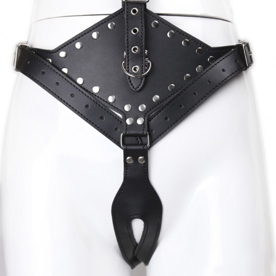 Black Faux Leather Warrior Queen Crotchless Female Fetishwear
