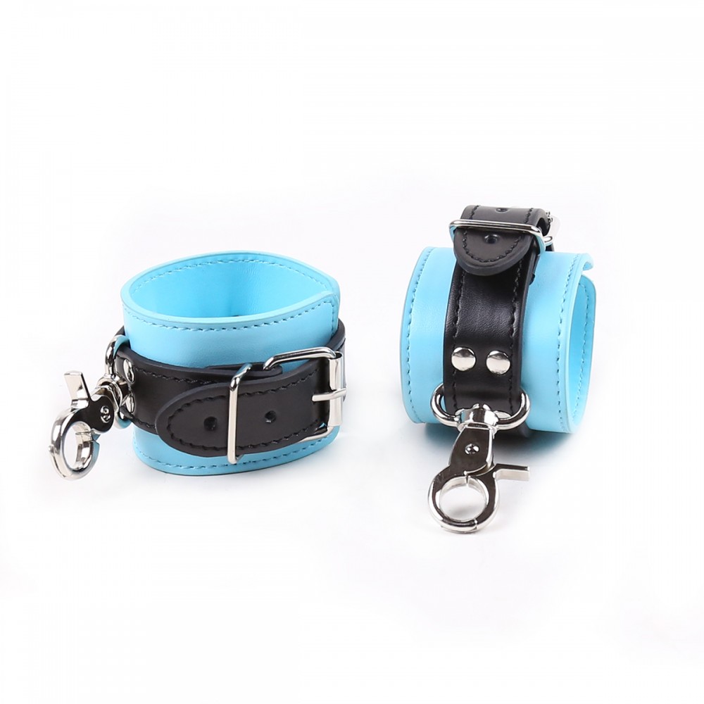 Black and Blue Faux Leather Wrist Cuffs