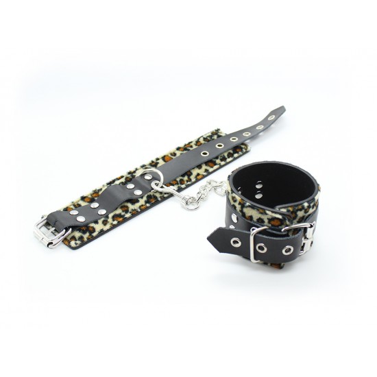 Faux Fur Leopard Print Leather Buckle Wrist Cuffs
