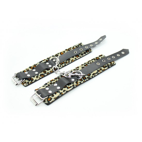 Faux Fur Leopard Print Leather Buckle Wrist Cuffs