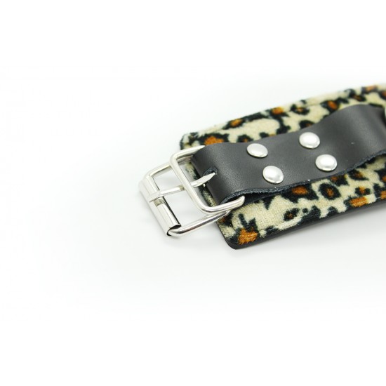 Faux Fur Leopard Print Leather Buckle Wrist Cuffs
