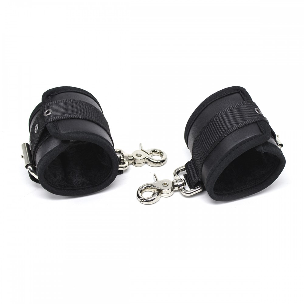 Soft Faux Fur on Faux Leather Black Wrist Cuffs