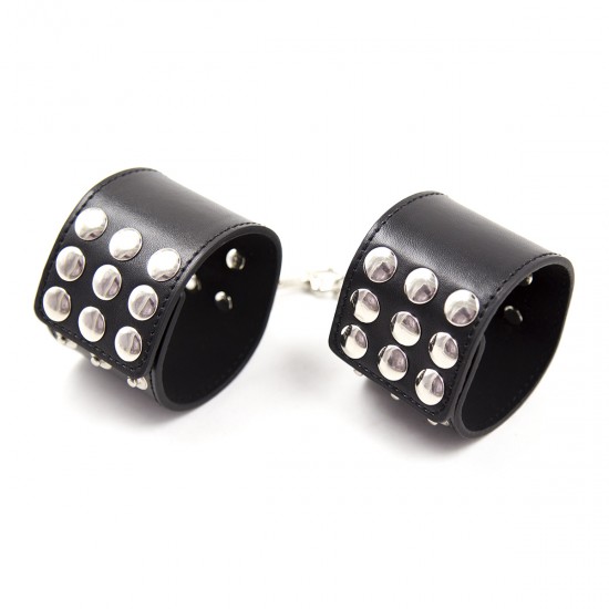 Black Faux Leather Wrist Cuffs with Decorative Stud Detail