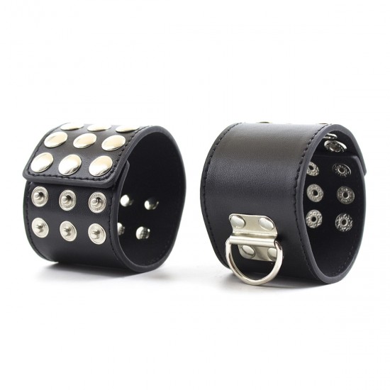 Black Faux Leather Wrist Cuffs with Decorative Stud Detail
